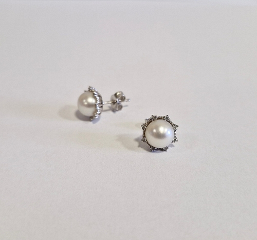 CERCEI AUR 585 DIAMANT 0.08 CT GSI + PERLE - Nr. sigiliu 065099