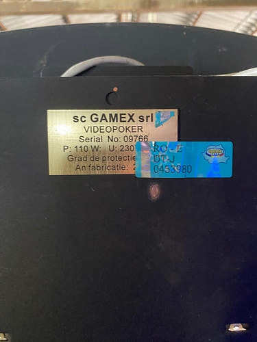VIDEO POKER GAMEX, POZA CU PLACUTA DE IDENTIFICARE